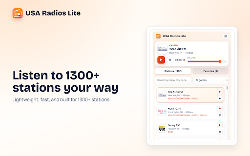 USA Radios Lite: +1400 Live Radio Stations Ad-Free :: Listen to United States radio stations live, ad-free, and hassle-free.