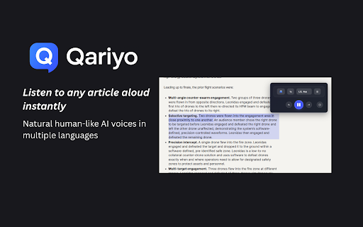 Qariyo: Text to Speech :: Listen to articles with human-like AI voices. Supports languages, highlighting, paragraph clicks, and no subscription required.