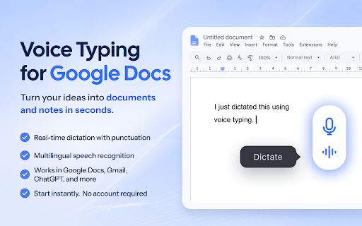 Google Docs Voice Typing :: Use Google Docs Voice Typing app with smart dictation and speech recognition in Google Docs. Don’t type just speak and write faster.