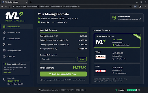 1VL Rate Calculator :: Calculate 1VL moving rates per cubic foot.