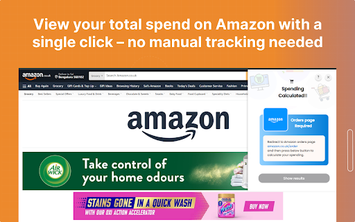 Spending Calculator for Amazon :: Easily track your total Amazon spending across Brazil, UK, US, and Spain with one smart browser extension.