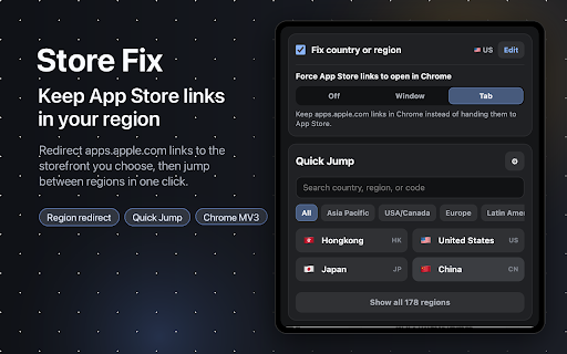 Store Fix :: Redirect App Store links to your selected storefront region.