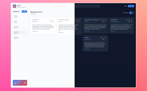 SAVI. – Web Research Highlights :: Save highlights from any page, organize into lists, and search instantly. Keep your research in one place.