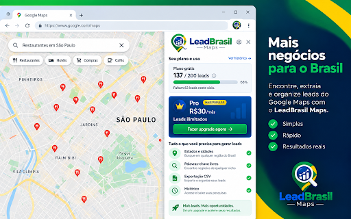 LeadBrasil Maps :: Encontre empresas no Google Maps por estados, cidades e palavras-chave. Teste grátis de 200 leads sem cadastro e Pro ilimitado.