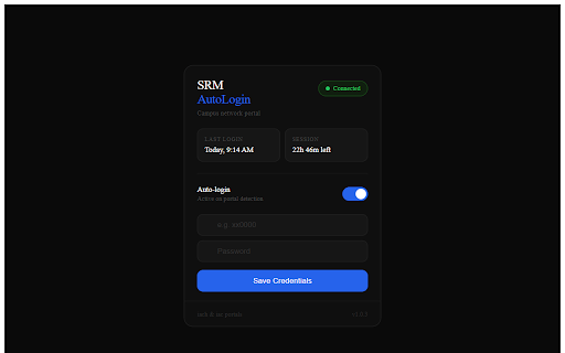 SRM Auto Login :: Auto-fills the SRM campus network portal when your session expires. Works on iach and iac portals.