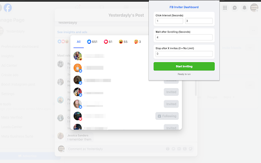 FB Inviter Pro :: Auto scroll and invite with custom dashboard settings.