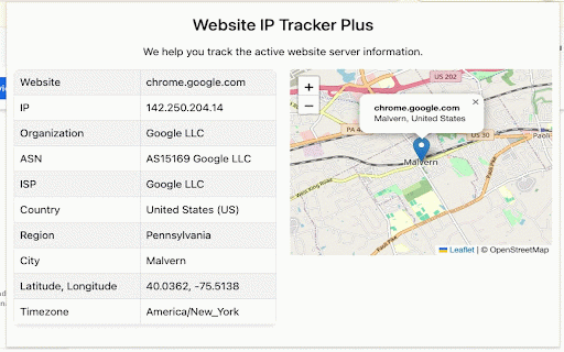 IP Tracker Plus :: Display Website information such as IP, ASN, ISP, and location.