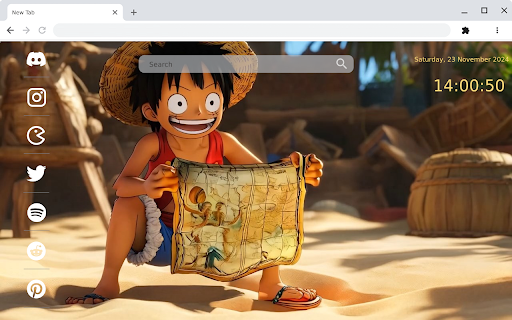 Luffy Finds a Treasure Map on the Beach Live Wallpaper :: Luffy finds a mysterious treasure map on the beach