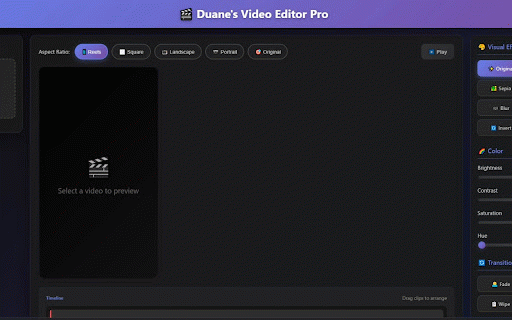 Duane's Video Editor Pro :: An advanced video editor for Insta Reels with timeline editing, effects, screen recording, and export.