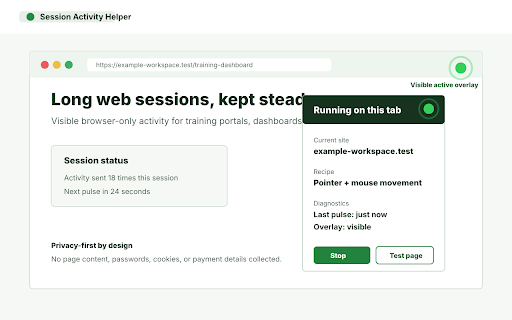 Session Activity Helper :: User-controlled in-browser activity simulation for keeping your own web sessions awake.