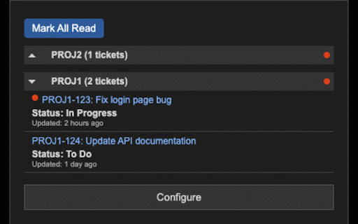 My Jira Tickets :: Shows open Jira tickets assigned to me in a popup.