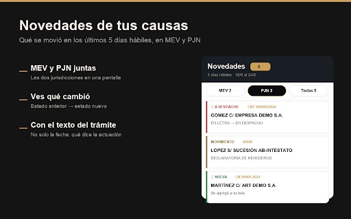 VILEX — Expedientes sin vueltas :: Buscá tus causas de MEV y PJN, mirá las novedades y descargá el expediente completo en un solo PDF.