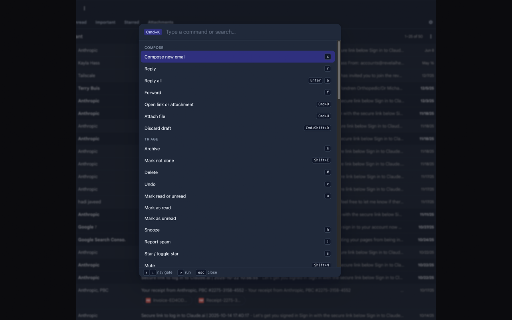Inbox Keys: Gmail command palette, hotkeys, split inbox & calendar :: Open-source Cmd+K command palette, keyboard shortcuts, split-inbox tabs, account switching, and a calendar key for Gmail.