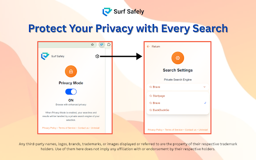 Surf Safely :: Surfsafe.ai allows easy switching between custom and private search engines for secure and flexible searches.