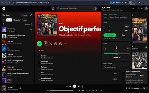 A/B Loop for Spotify :: Loop any section of a track and transpose it up or down. A practice tool for musicians using the Spotify web player.