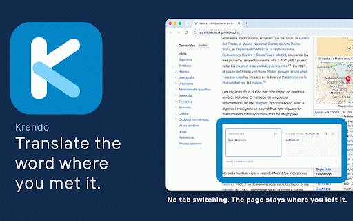 Krendo - Inline Translator & Vocabulary Saver :: Translate inline while you read. A quiet hand on the page — save what stopped you, come back to remember. No account.