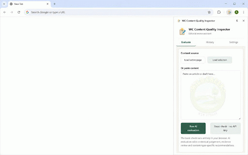 WC Content Quality Inspector :: Evaluate content quality with AI or a private local check. Review trust, readability, structure and publish readiness.
