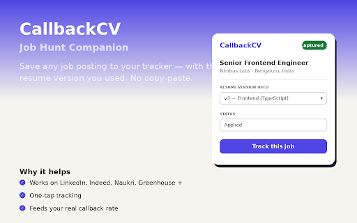 CallbackCV — Job Hunt Companion :: Capture job descriptions on supported job boards and track applications with the resume version you used, in CallbackCV.