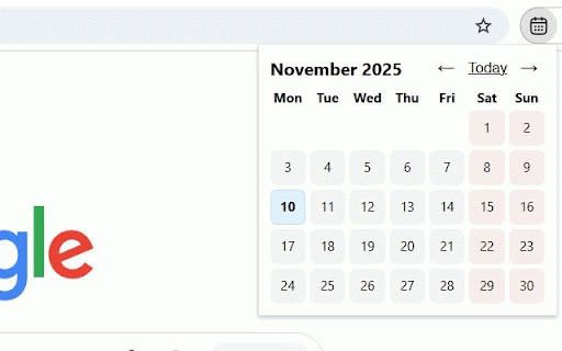 Simple Calendar Mini Popup :: Shows a simple calendar in the browser when you click the icon.