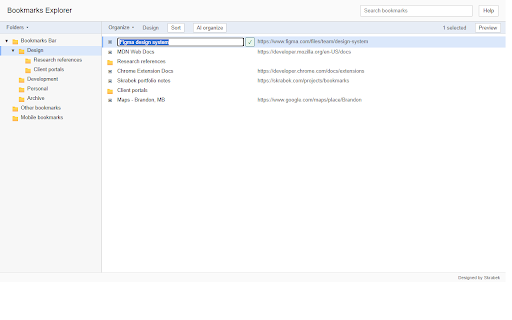 Bookmarks Explorer :: A file-manager-style extension for browsing, sorting, editing, moving, copying, and organizing bookmarks.