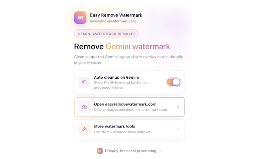 Easy Remove Watermark for Gemini :: Remove Gemini watermark, logo and star overlay locally in your browser. Free no-upload Gemini watermark remover.