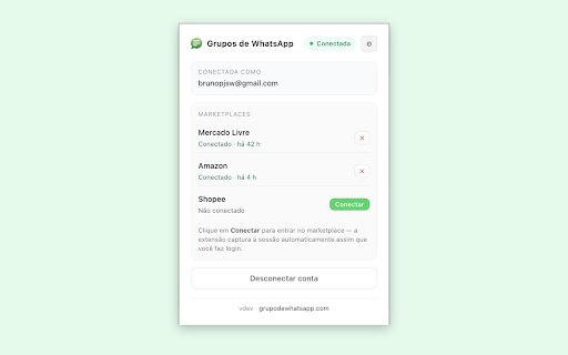 Grupos de WhatsApp Afiliados :: Conecte sua conta grupodewhatsapp.com e gere links de afiliado autenticados no Mercado Livre, Amazon, Shopee e Shein.