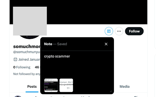 Twitter Notes - X Profile Annotations :: Add personal notes to Twitter/X user profiles
