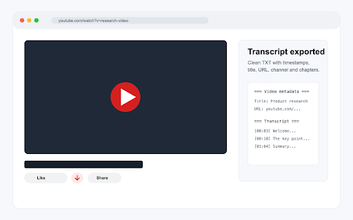 YouTube Transcript Exporter :: Export YouTube transcripts in your interface language with video metadata, chapters, and timestamps.