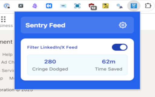 SentryFeed: filter out cringe content on your LinkedIn/X feed using AI :: AI-powered Chrome extension that filters cringe, clickbait & low-value posts from your LinkedIn/X feed in real-time.