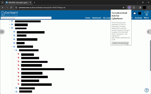 Forcedownload kick :: Switch forcedownload on Cyberlearn. This let you read files within the browser instead of having to navigate to the download folder.