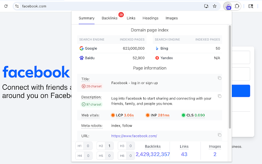 SEO & Backlink Analyzer :: SEO & Backlink Analyzer checks on-page SEO like titles, meta, images, links, and shows backlink data: anchors, domains, and totals.