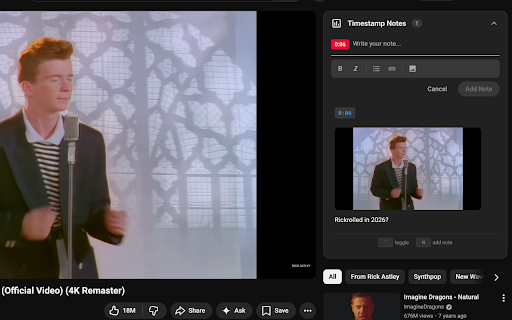 YouTube Timestamp Notes :: Take timestamped notes on YouTube videos. Click any note to jump back instantly.