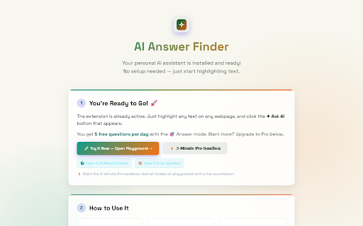 AI Answer Finder :: Highlight any question on the web and get an instant AI-powered answer. Multiple modes, streaming, conversation history.