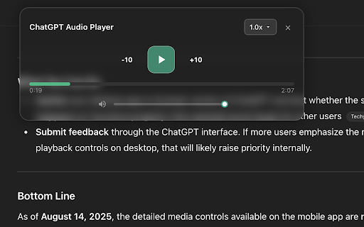 ChatGPT Read Aloud with Controls :: Custom audio player controls for ChatGPT's read-aloud feature