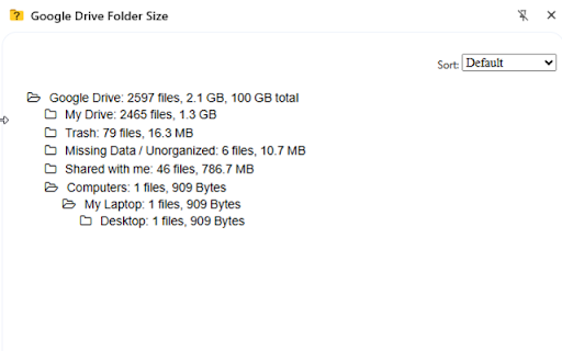 Google Drive Folder Size :: Uses OAuth to provide a simple hierarchical view of your Google Drive including folder sizes and file count.