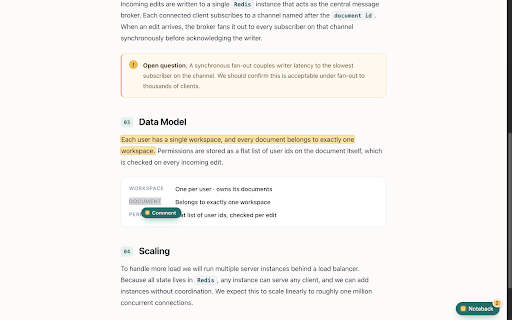 Noteback :: Give your AI feedback on the docs it writes: highlight text, attach comments, copy as Markdown or save a feedback canvas.