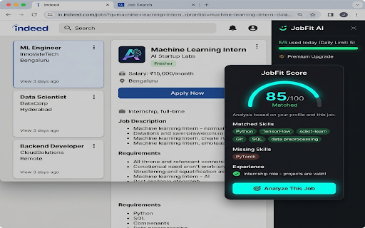 JobFit AI :: Instantly know if a job listing matches your resume. Get a fit score, matched skills, and improvement suggestions.