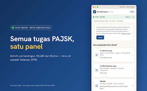 PAJSK Helper - davinhub :: Isi skor PAJSK di SPPB dengan lebih pantas melalui panel sisi, import Excel, semakan awal dan pengesahan selepas simpan.