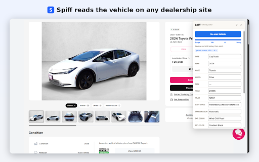 Spiff :: Scrape a vehicle from a dealership page and auto-fill the Facebook Marketplace vehicle listing form for review.