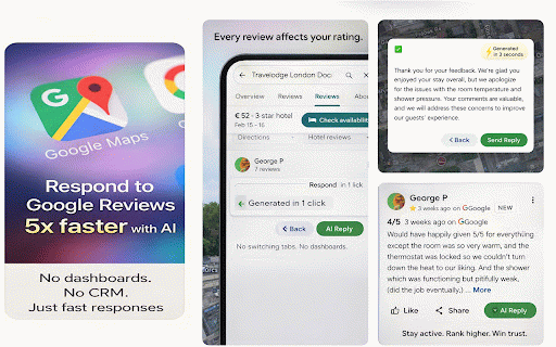 Review AI Responder for Google Maps :: One-click replies to Google Maps reviews. No dashboards. No CRM.