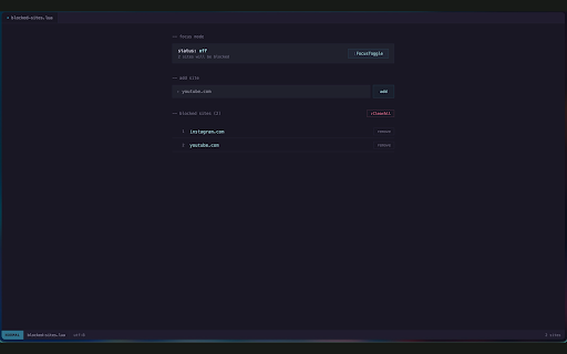 Focus Mode Blocker :: Blocks selected sites when Focus Mode is enabled.