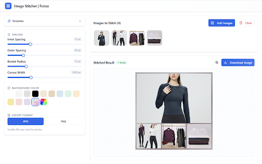 Image Stitcher | Futoo :: Stitch multiple images into one with customizable templates and layouts. By Futoo.