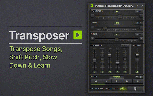 Transposer: Transpose, Pitch Shift, Tempo & Equalizer :: Transpose audio & video online. Change pitch, adjust tempo, and use equalizer for full sound control.