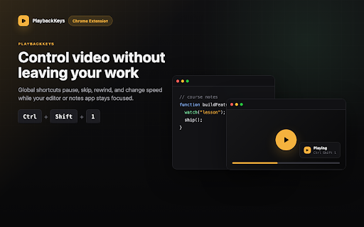 PlaybackKeys: Global Video Shortcuts :: Global keyboard shortcuts for YouTube, Udemy, Vimeo, Coursera, and browser videos.
