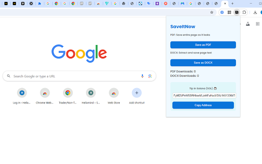 SaveItNow: One-Click Webpage Saver (DOCX + Print) :: Print pages or save text as DOCX. Track downloads and tip in SOL.