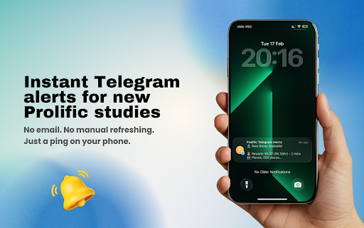 Prolific Telegram Alerts :: Get instant Telegram notifications when new paid studies appear on Prolific.