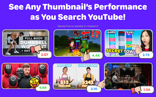 See Any YouTube Thumbnail's Impact :: 20x your thumbnail research! See any thumbnail's reach & influence as you search YouTube. To inspire & grow your channel faster.