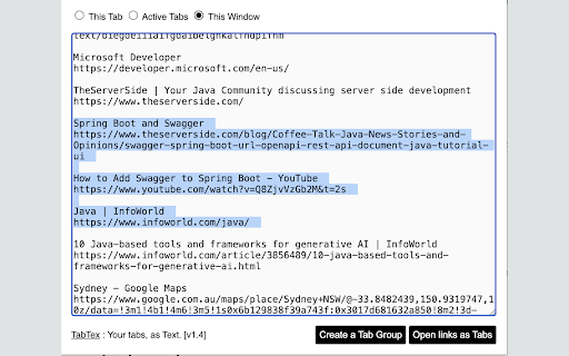 TabTex: Tabs, as Text! :: Export tabs, create tab groups. Extremely quick.