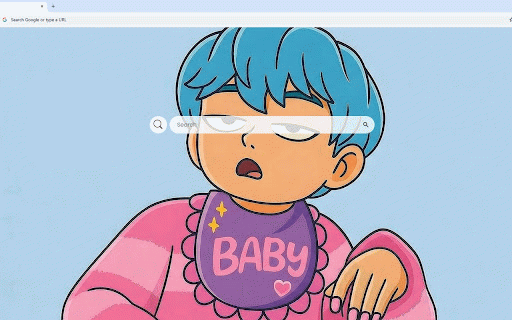 Baby Saja Kpop Demon Hunters Live Wallpaper :: Adorable blue-haired Baby Saja with tired expression wearing cute purple bib on soft background.