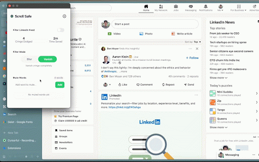 Scroll Safe :: AI-powered Chrome extension that filters cringe, clickbait & low-value posts from your LinkedIn feed in real-time.